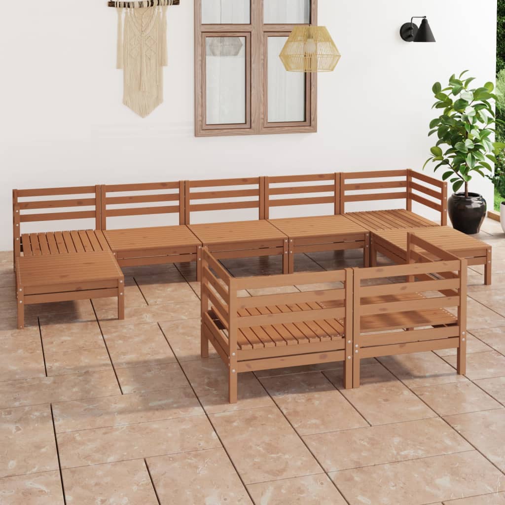 Berkfield 9 Piece Garden Lounge Set Honey Brown Solid Wood Pine
