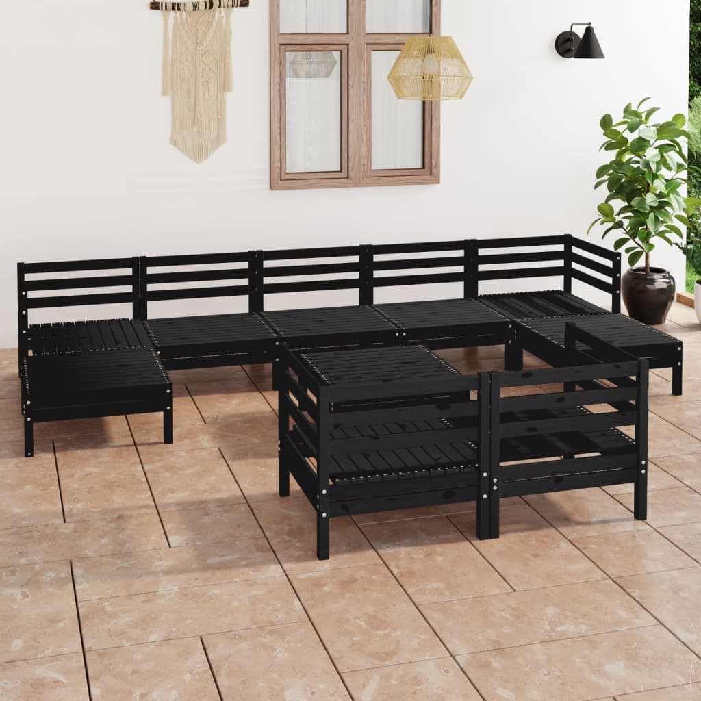 Berkfield 10 Piece Garden Lounge Set Black Solid Wood Pine