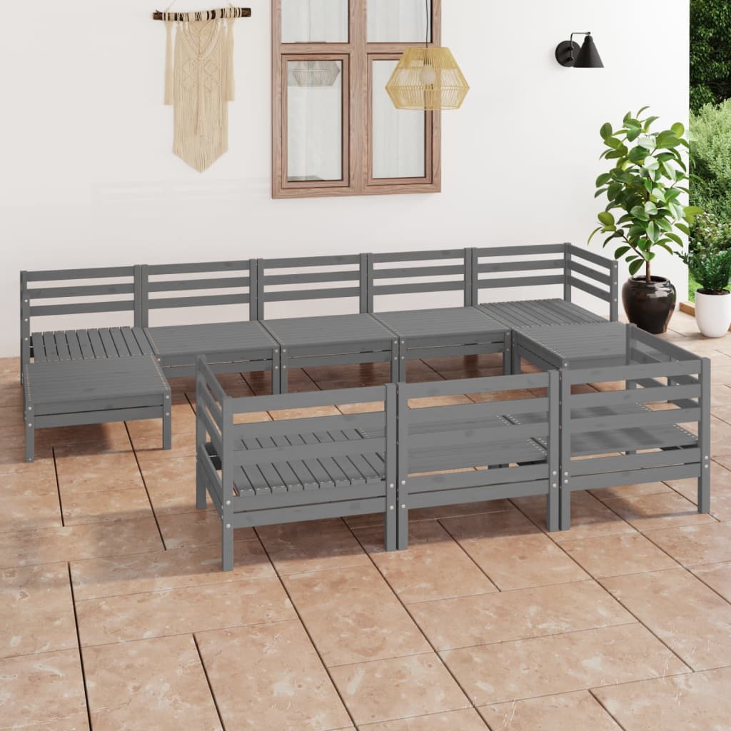 Berkfield 10 Piece Garden Lounge Set Grey Solid Wood Pine