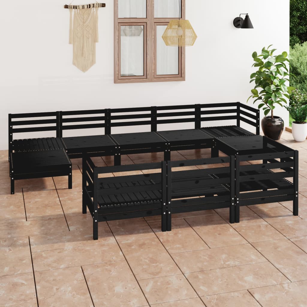 Berkfield 10 Piece Garden Lounge Set Black Solid Wood Pine