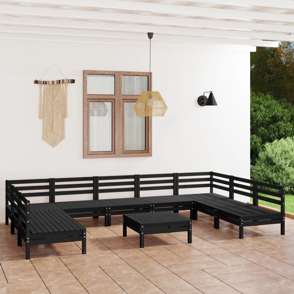 Berkfield 10 Piece Garden Lounge Set Black Solid Wood Pine
