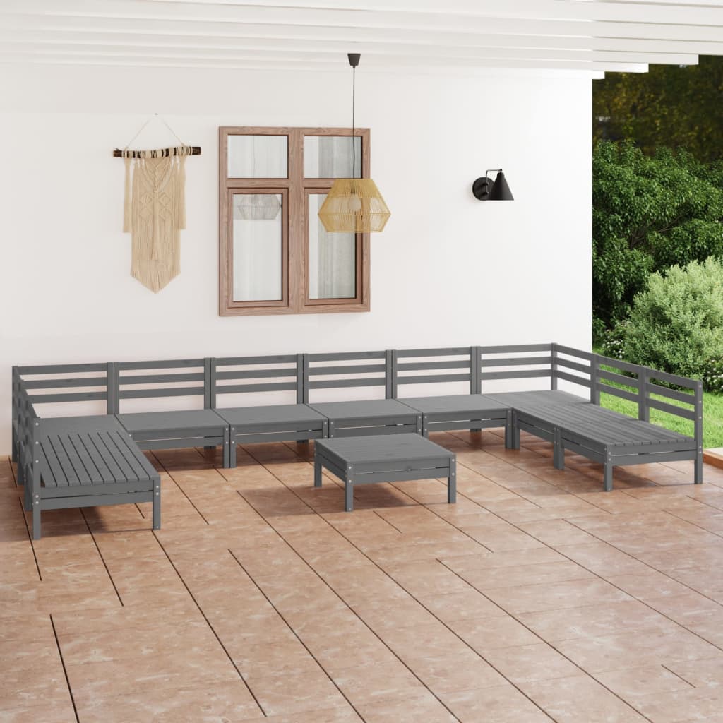 Berkfield 11 Piece Garden Lounge Set Grey Solid Wood Pine
