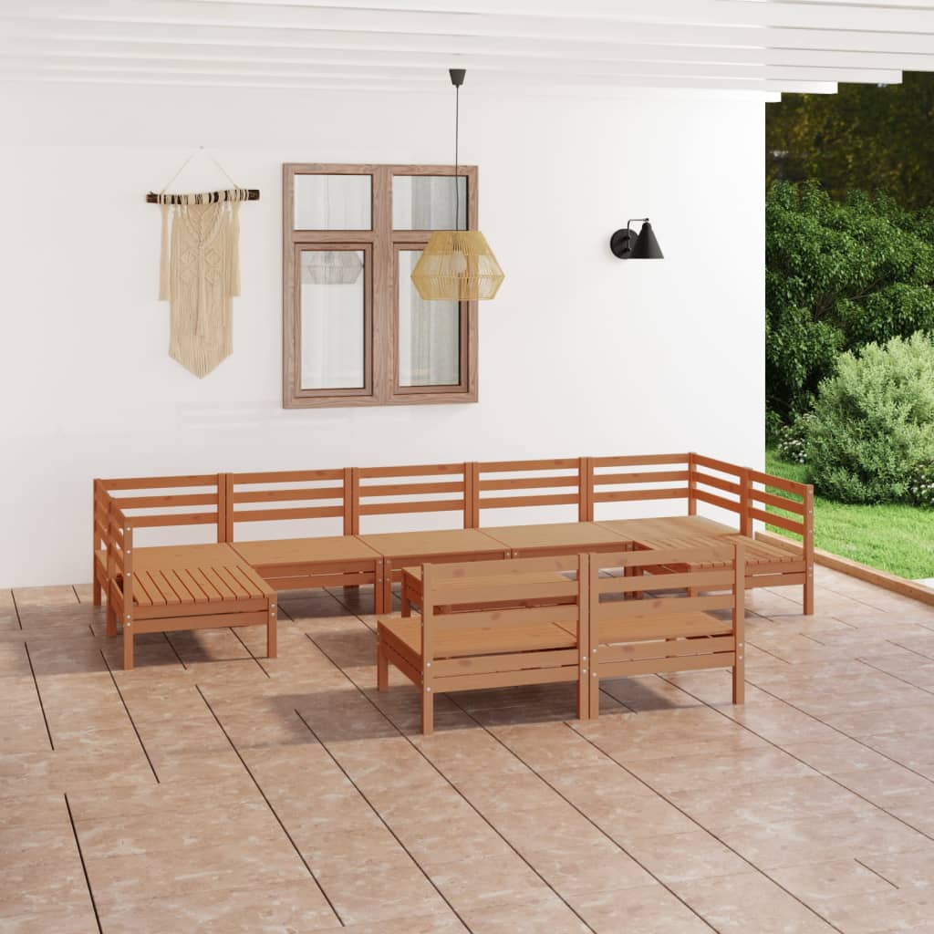 Berkfield 10 Piece Garden Lounge Set Honey Brown Solid Wood Pine