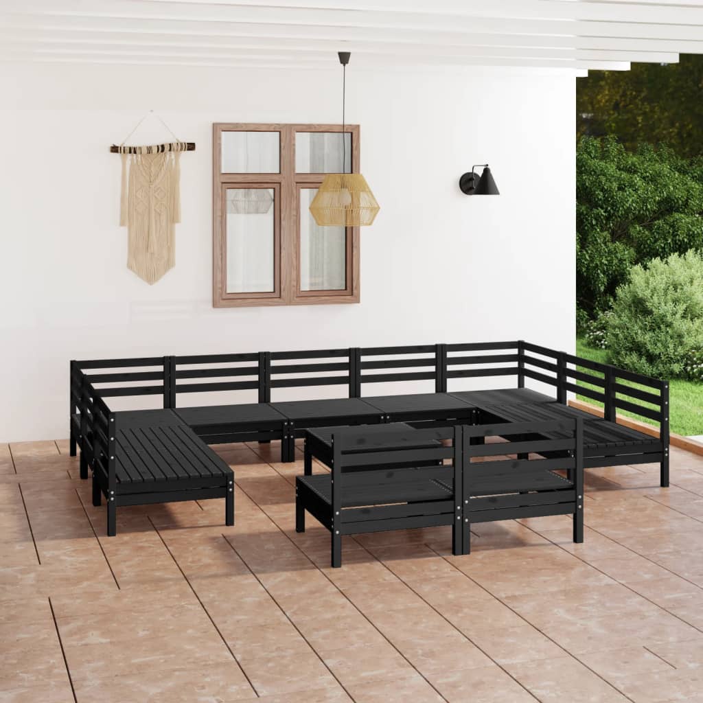 Berkfield 12 Piece Garden Lounge Set Black Solid Wood Pine