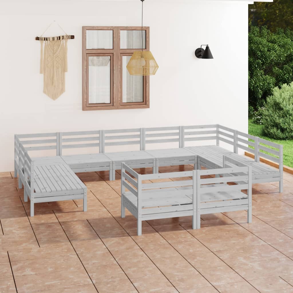 Berkfield 11 Piece Garden Lounge Set White Solid Wood Pine