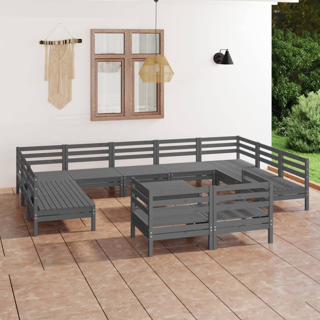 Berkfield 12 Piece Garden Lounge Set Grey Solid Wood Pine