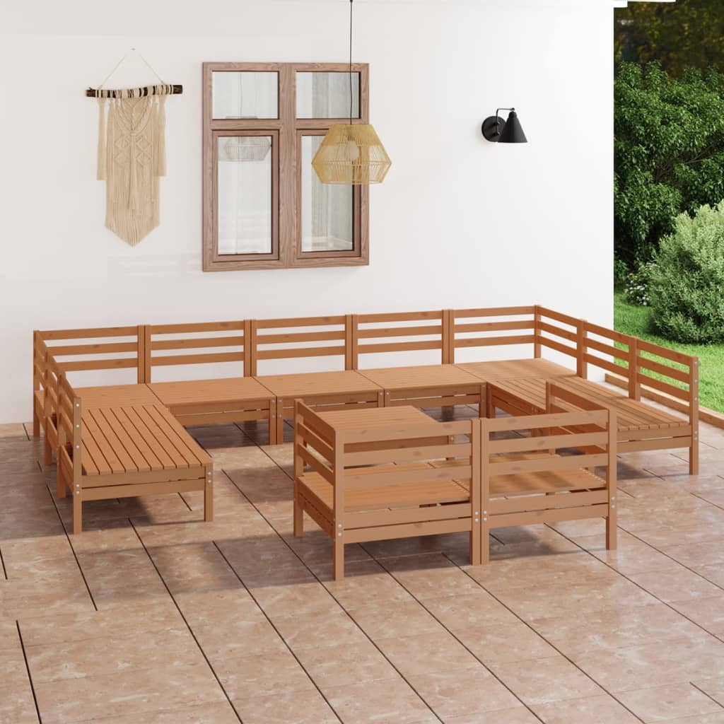 Berkfield 12 Piece Garden Lounge Set Honey Brown Solid Wood Pine
