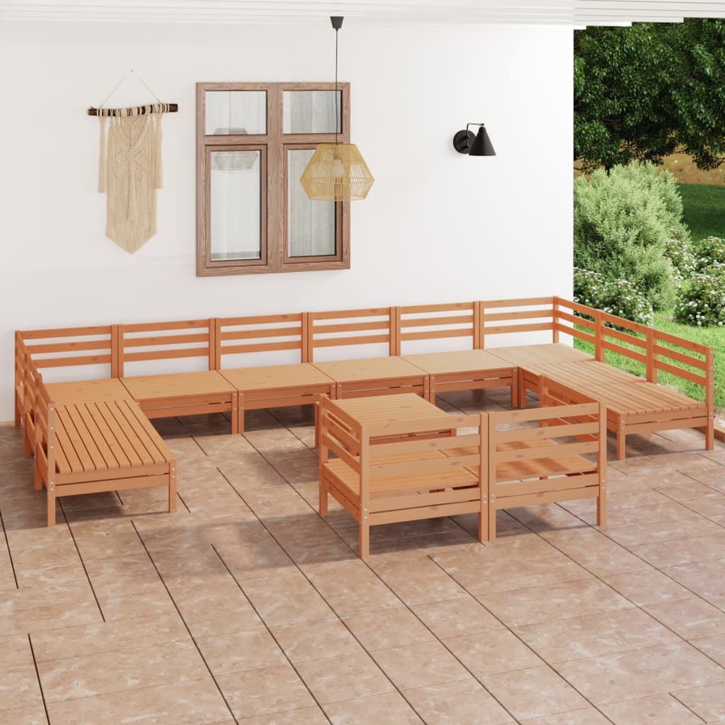 Berkfield 13 Piece Garden Lounge Set Honey Brown Solid Wood Pine
