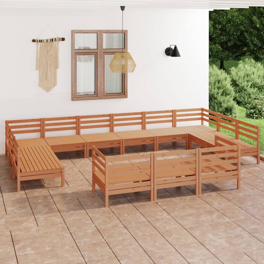 Berkfield 13 Piece Garden Lounge Set Honey Brown Solid Wood Pine