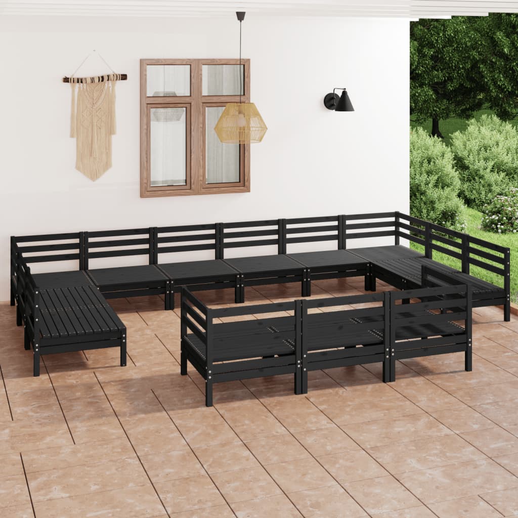 Berkfield 13 Piece Garden Lounge Set Black Solid Wood Pine