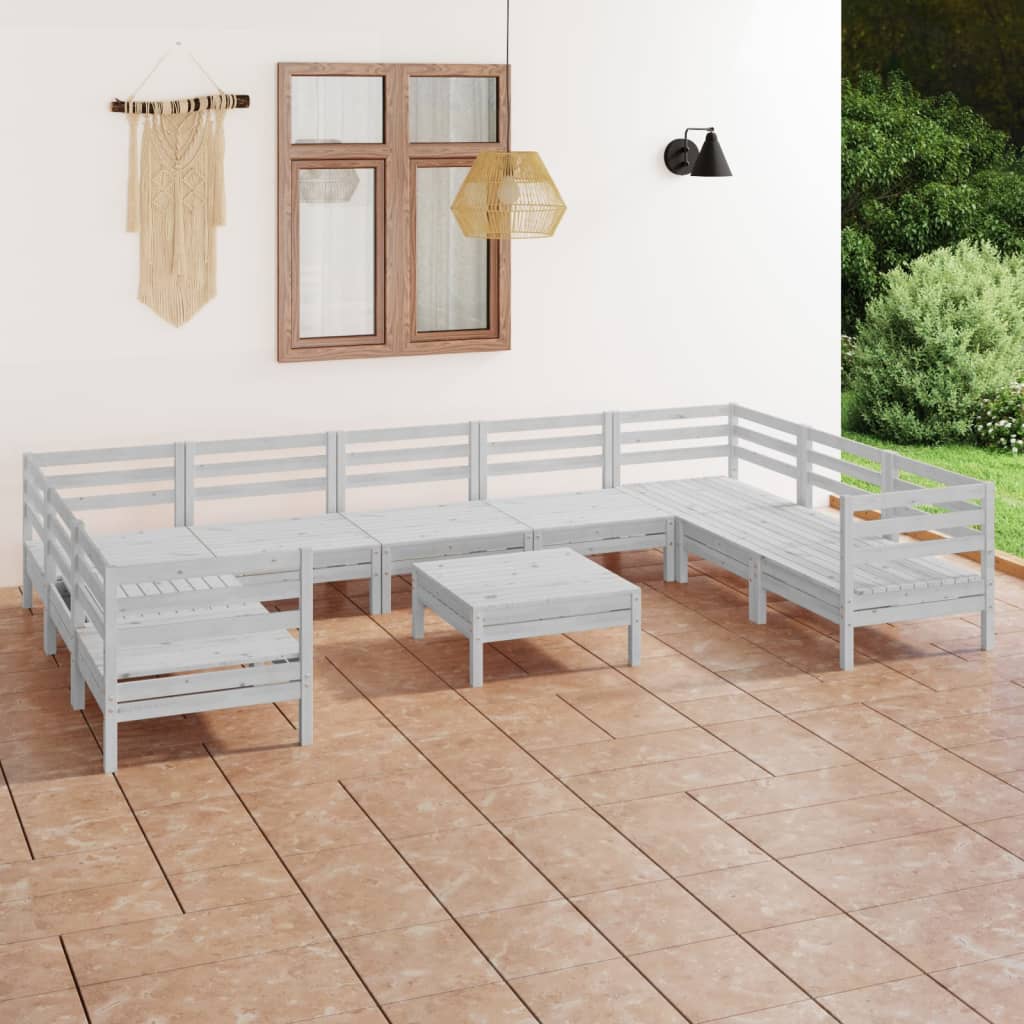 Berkfield 10 Piece Garden Lounge Set White Solid Wood Pine