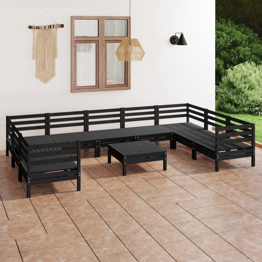 Berkfield 10 Piece Garden Lounge Set Black Solid Wood Pine