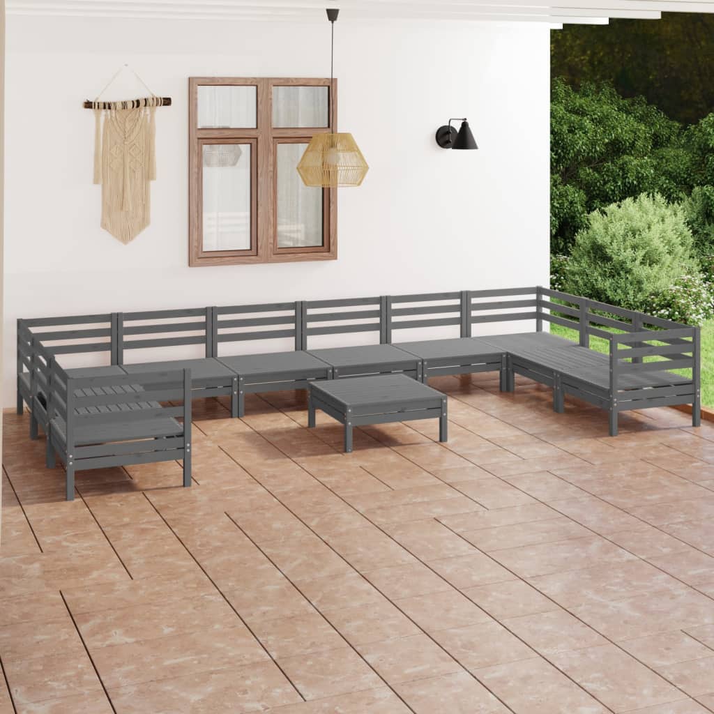 Berkfield 11 Piece Garden Lounge Set Grey Solid Wood Pine