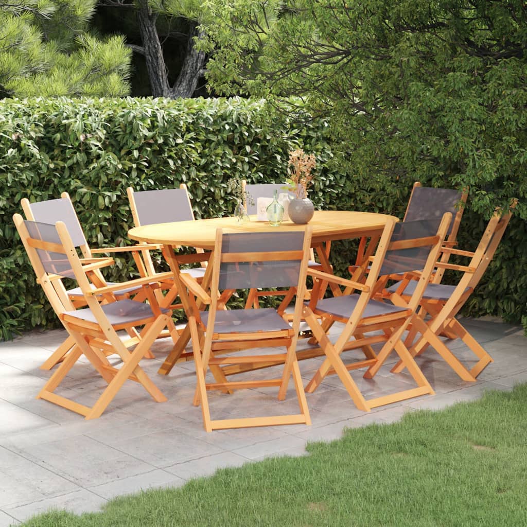 Berkfield 9 Piece Outdoor Dining Set Grey Solid Eucalyptus Wood&Textilene