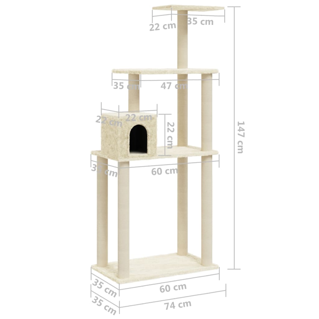 Berkfield Cat Tree with Sisal Scratching Posts Cream 147 cm