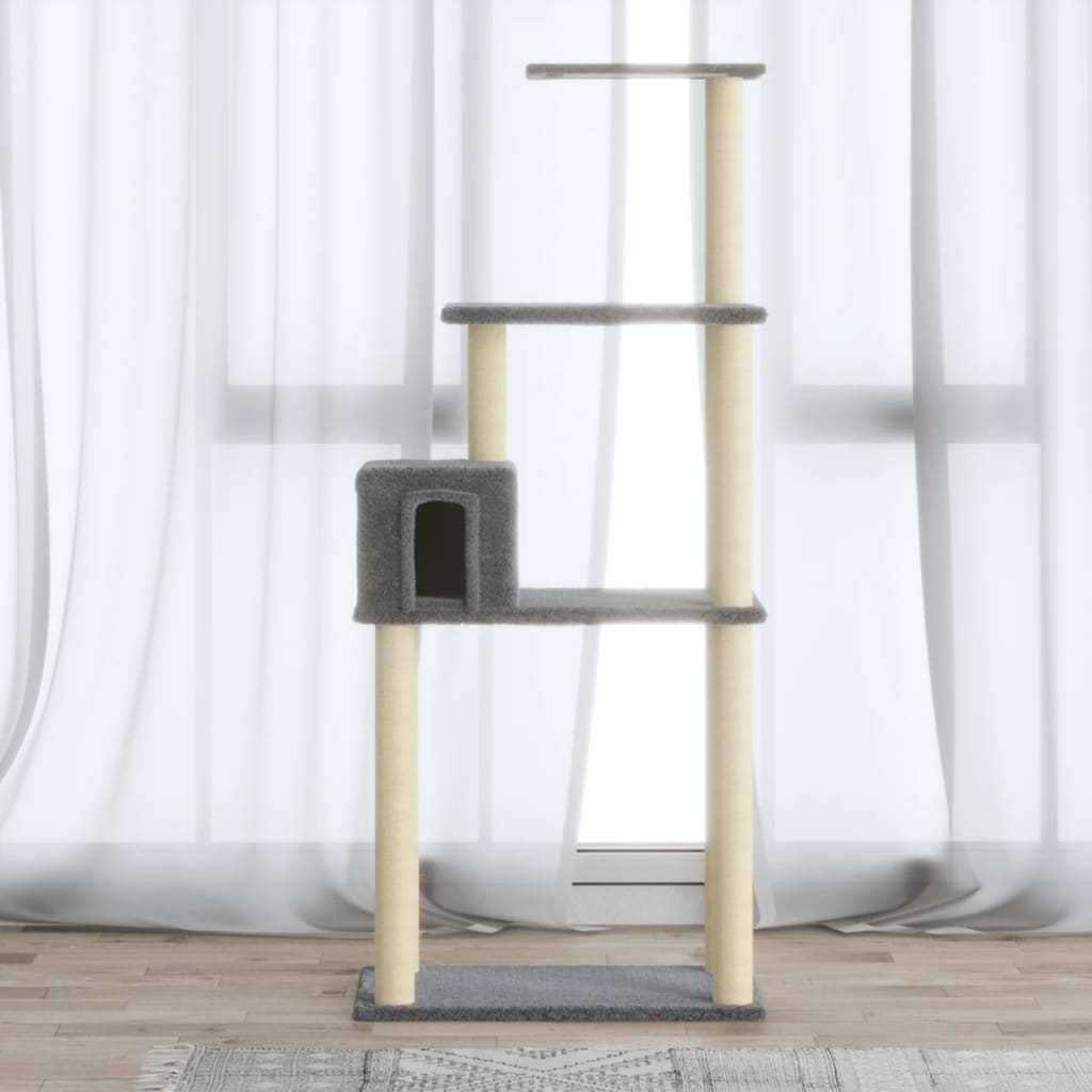 Berkfield Cat Tree with Sisal Scratching Posts Light Grey 147 cm