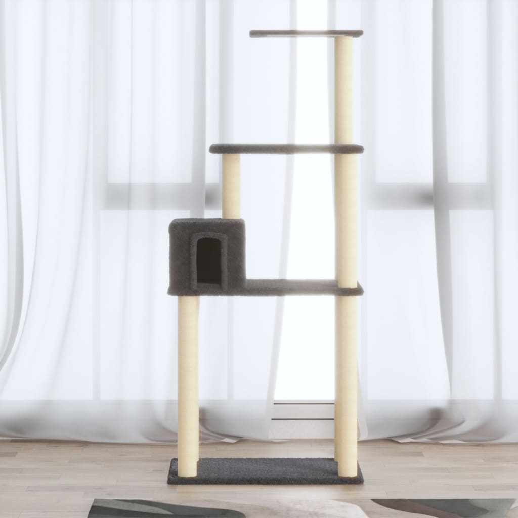Berkfield Cat Tree with Sisal Scratching Posts Dark Grey 147 cm