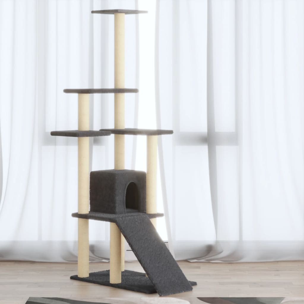 Berkfield Cat Tree with Sisal Scratching Posts Dark Grey 155 cm