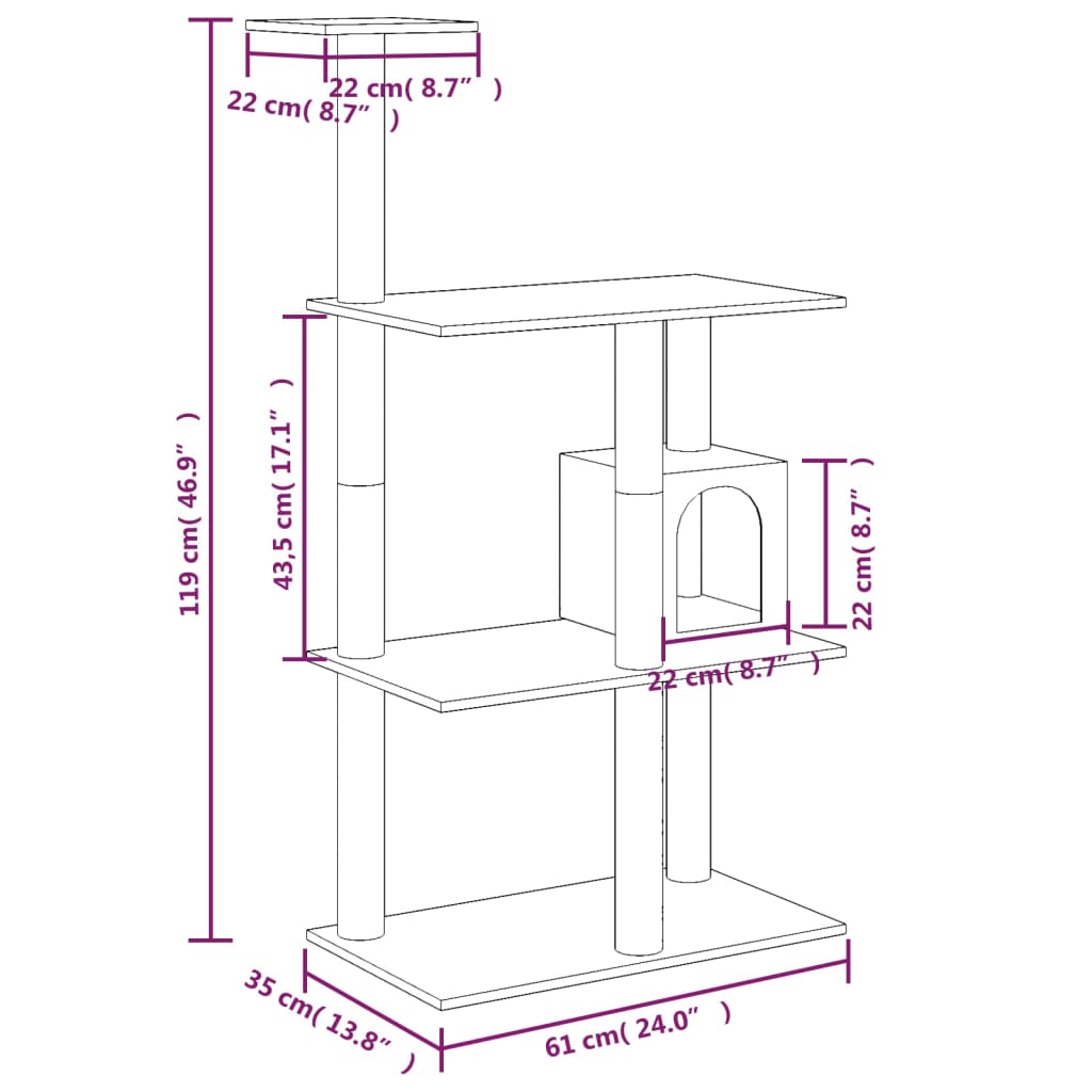 Berkfield Cat Tree with Sisal Scratching Posts Light Grey 119 cm
