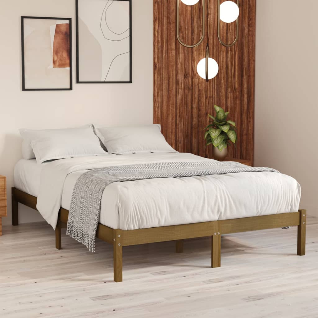 Berkfield Bed Frame Honey Brown Solid Wood Pine 140x190 cm
