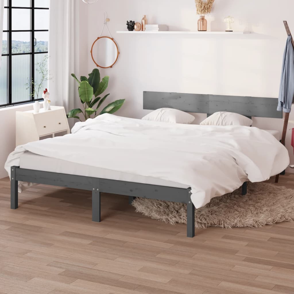 Berkfield Bed Frame Grey Solid Wood Pine 135x190 cm Double
