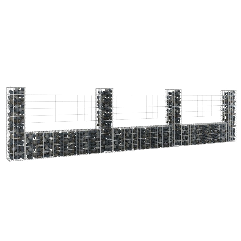 Berkfield U-shape Gabion Basket with 4 Posts Iron 380x20x100 cm
