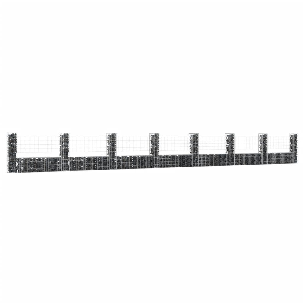 Berkfield U-shape Gabion Basket with 8 Posts Iron 860x20x100 cm
