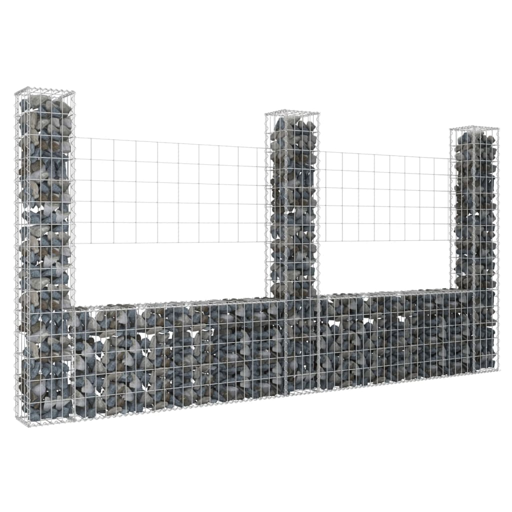 Berkfield U-shape Gabion Basket with 3 Posts Iron 260x20x150 cm