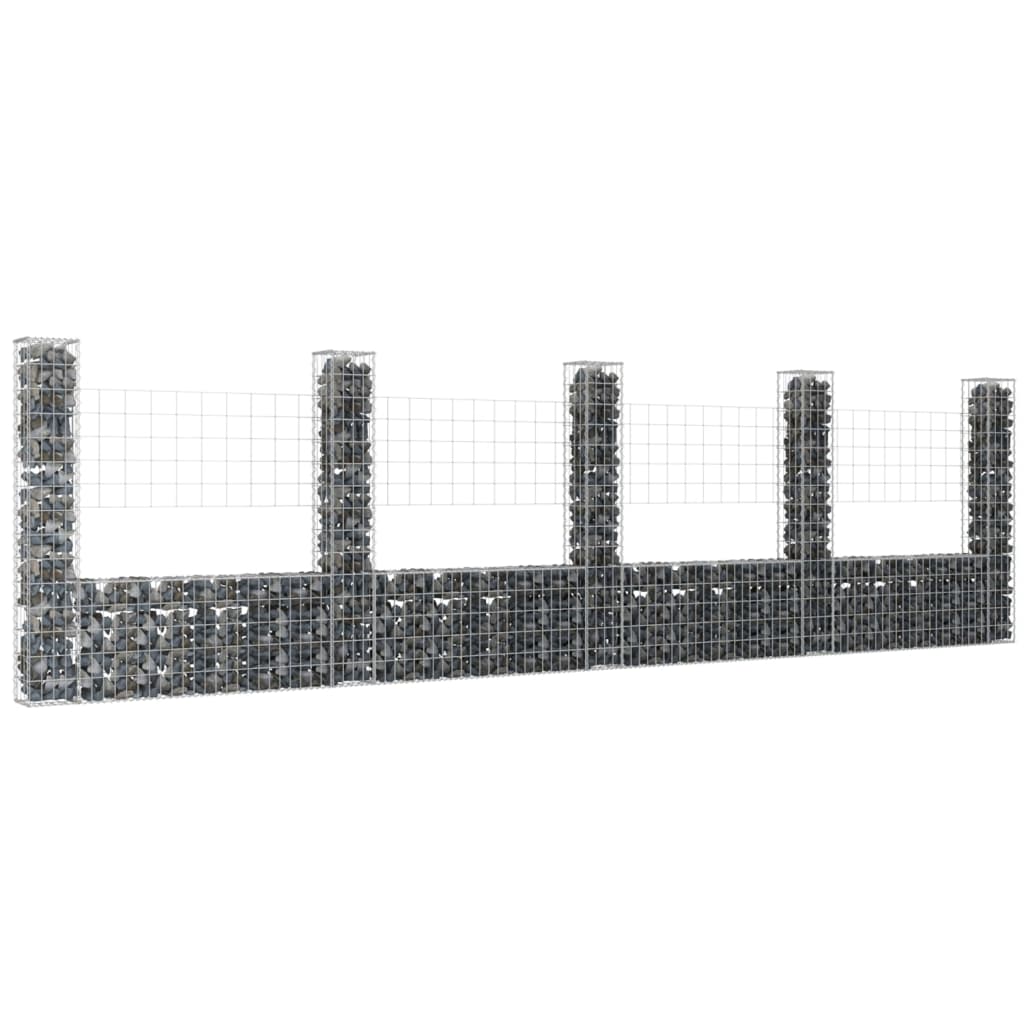 Berkfield U-shape Gabion Basket with 5 Posts Iron 500x20x150 cm