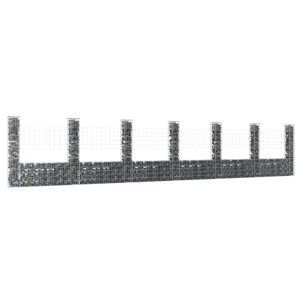 Berkfield U-shape Gabion Basket with 7 Posts Iron 740x20x150 cm