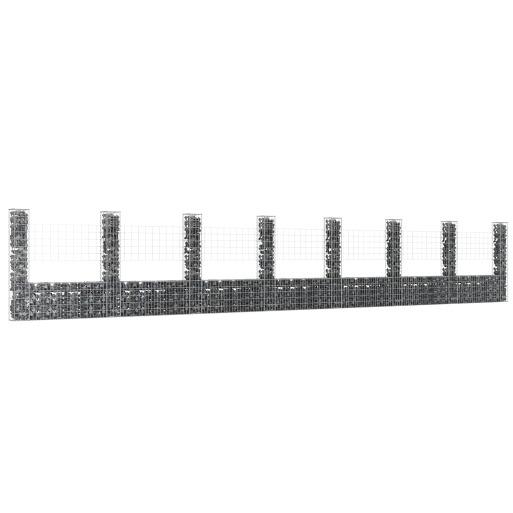 Berkfield U-shape Gabion Basket with 8 Posts Iron 860x20x150 cm