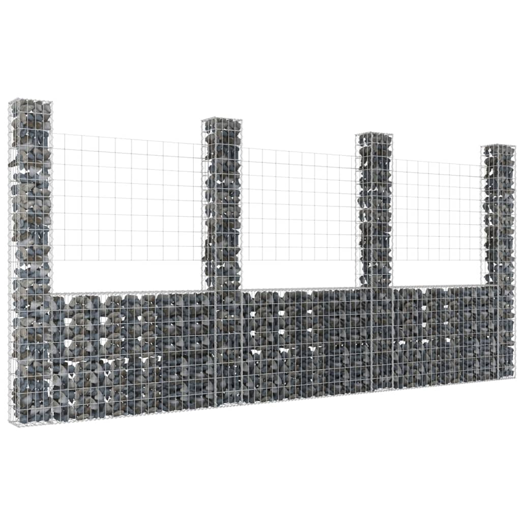 Berkfield U-shape Gabion Basket with 4 Posts Iron 380x20x200 cm