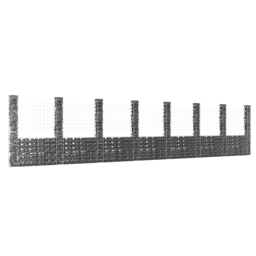 Berkfield U-shape Gabion Basket with 8 Posts Iron 860x20x200 cm