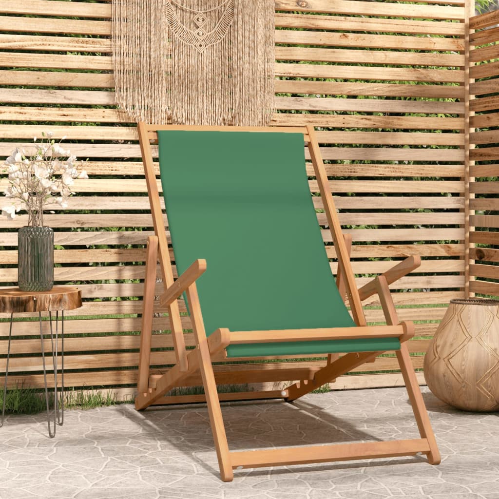 Berkfield Folding Beach Chair Solid Wood Teak Green