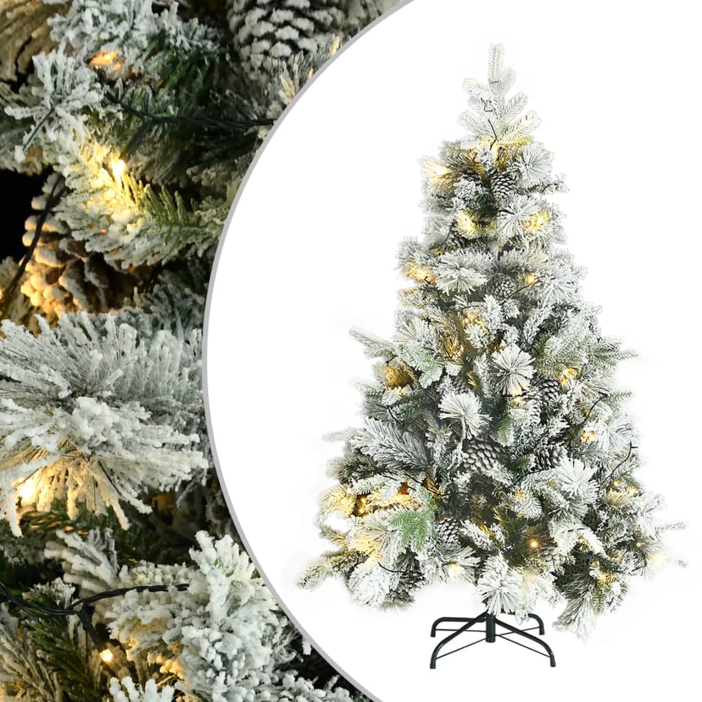 Berkfield Christmas Tree with Flocked Snow&LEDs&Cones 150 cm PVC&PE