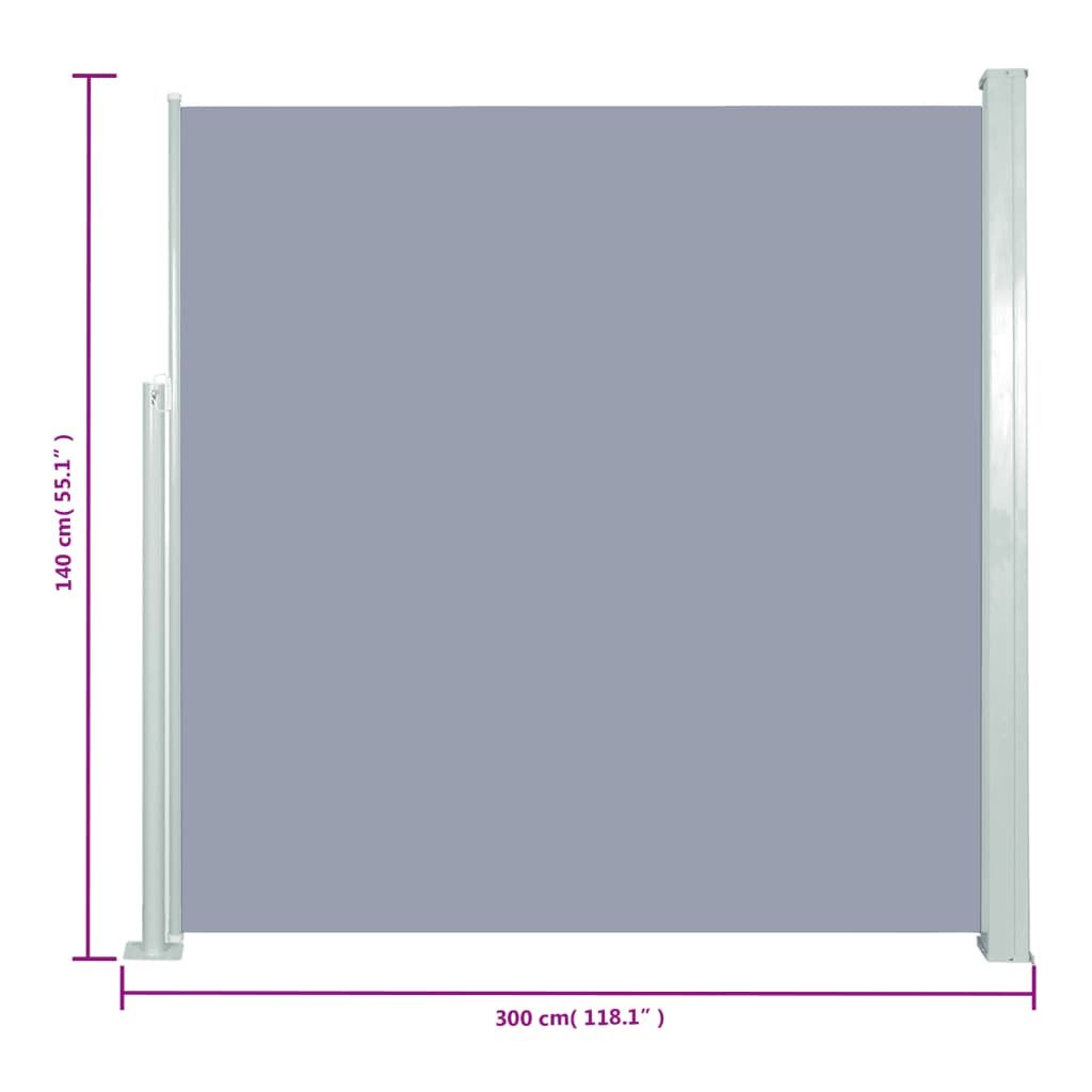 Berkfield Patio Retractable Side Awning 140x300 cm Grey