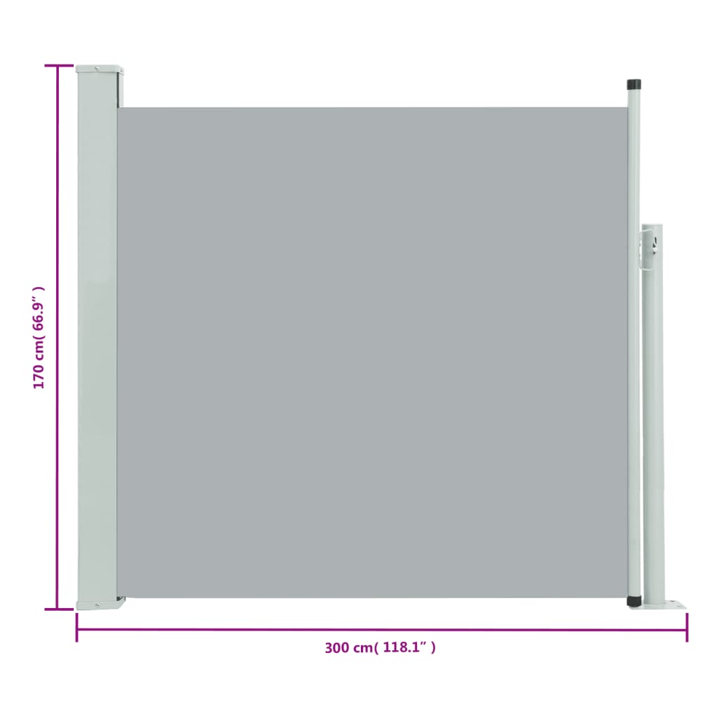 Berkfield Patio Retractable Side Awning 170x300 cm Grey