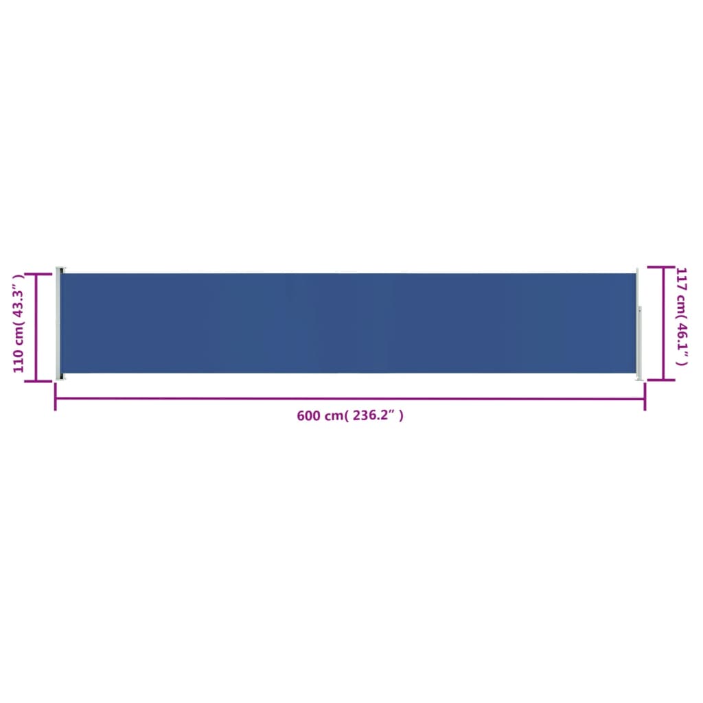 Berkfield Patio Retractable Side Awning 117x600 cm Blue