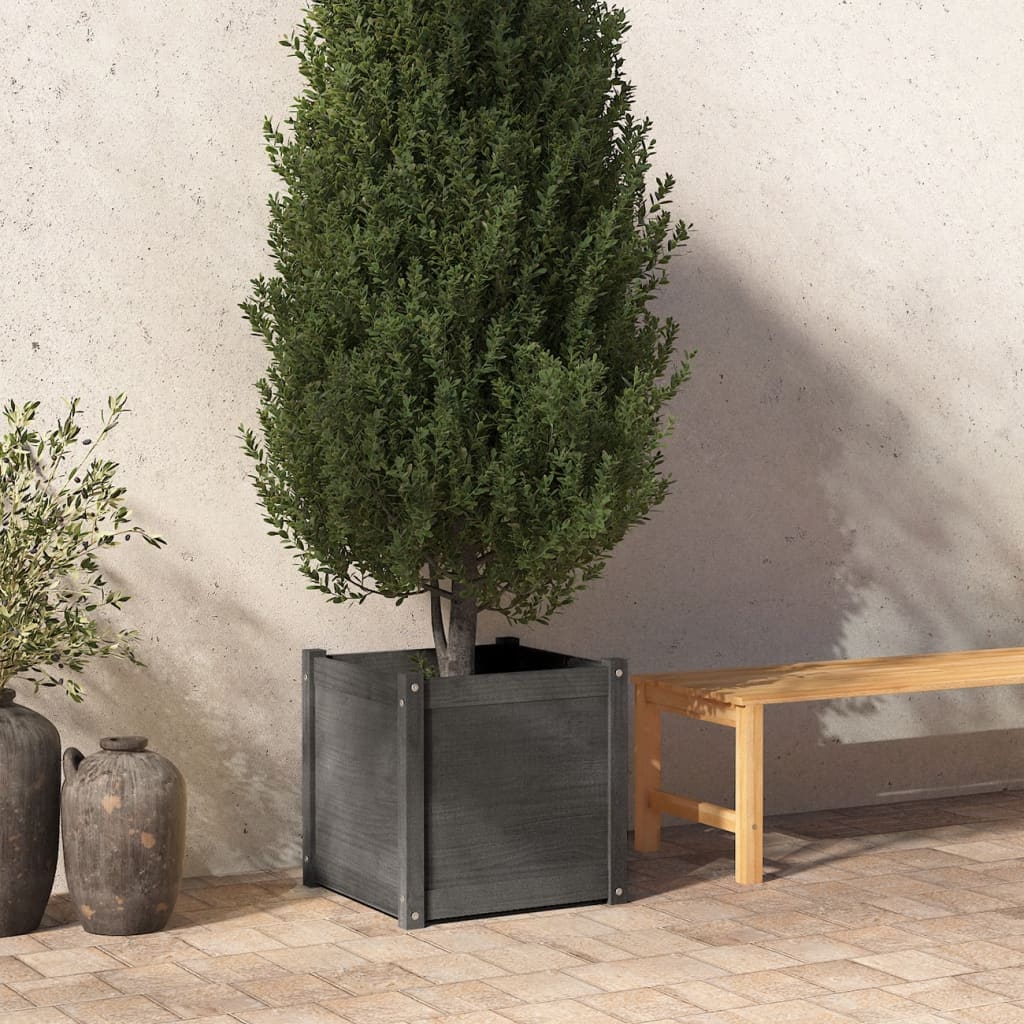 Berkfield Garden Planter Grey 50x50x50 cm Solid Pinewood