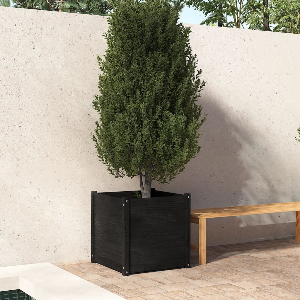 Berkfield Garden Planter Black 60x60x60 cm Solid Pinewood