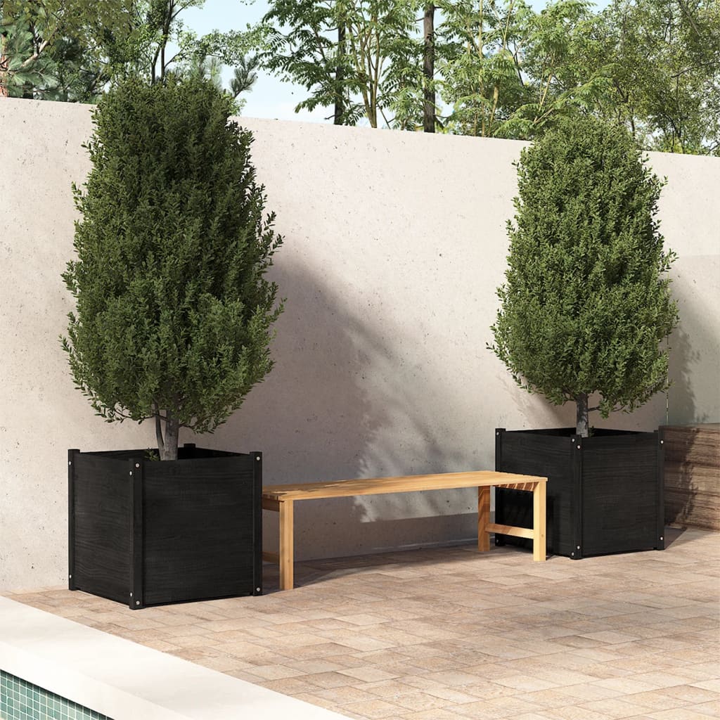 Berkfield Garden Planters 2 pcs Black 60x60x60 cm Solid Pinewood