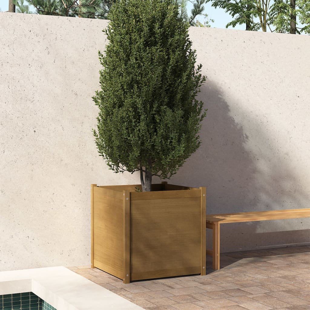Berkfield Garden Planter Honey Brown 70x70x70 cm Solid Pinewood