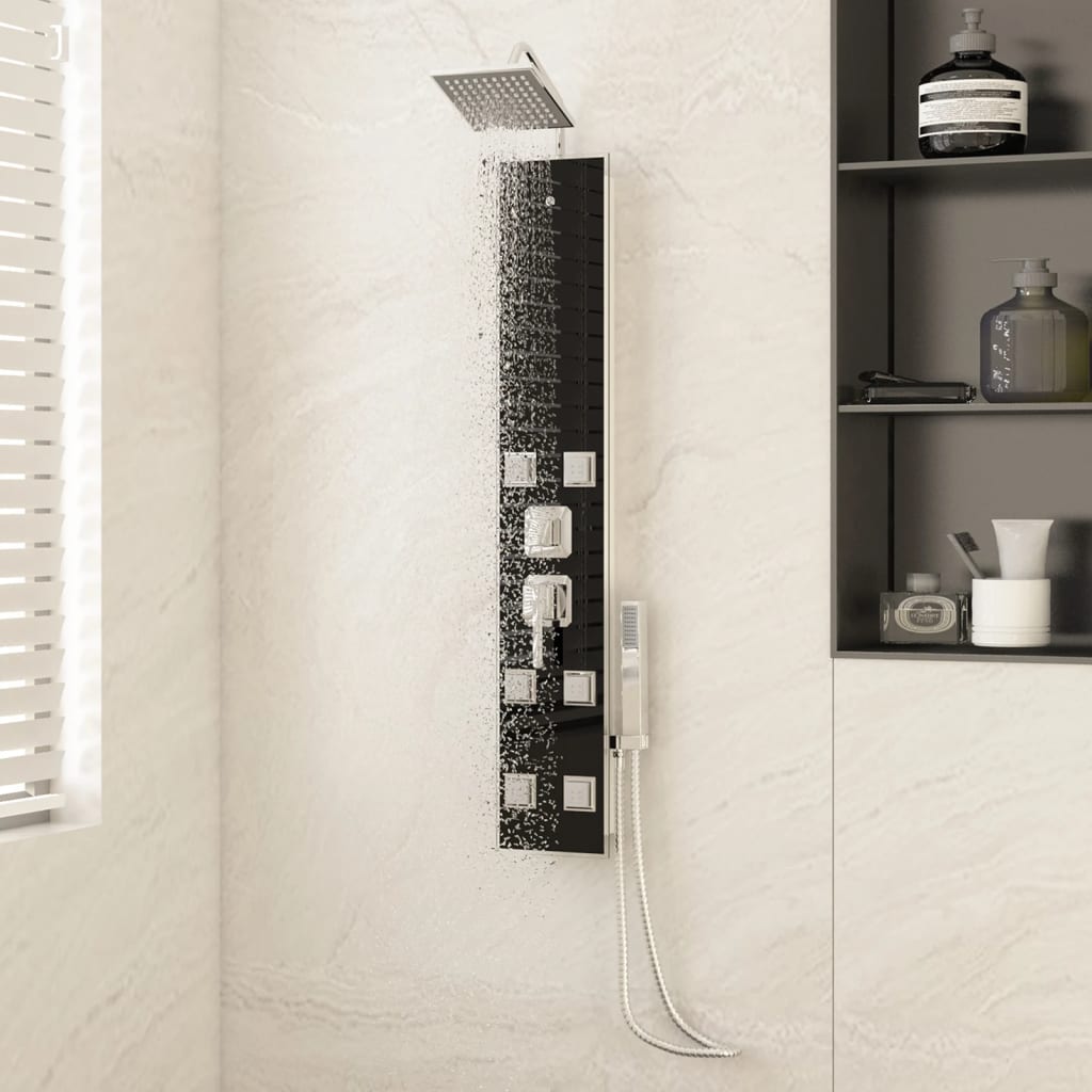 Berkfield Shower Panel Unit Glass 18x45.5x130 cm Black