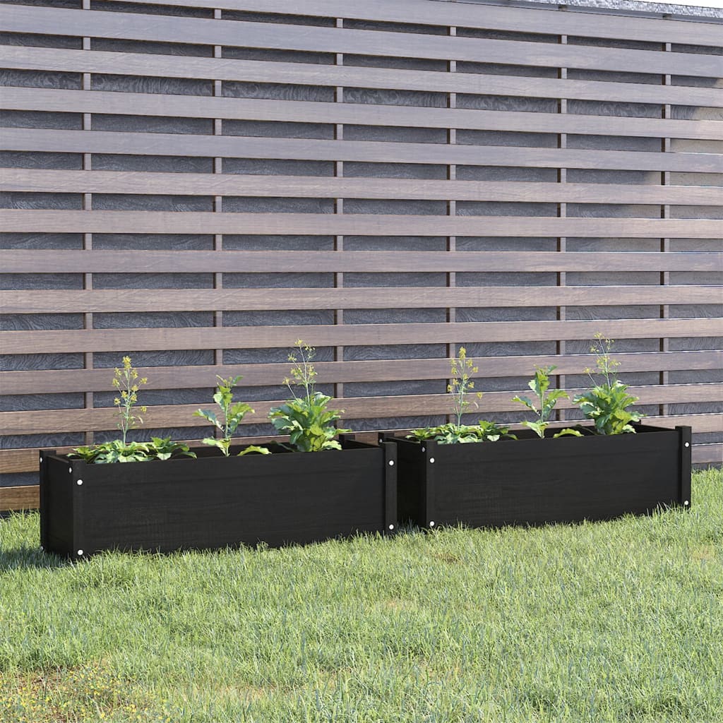 Berkfield Garden Planters 2 pcs Black 100x31x31 cm Solid Pinewood
