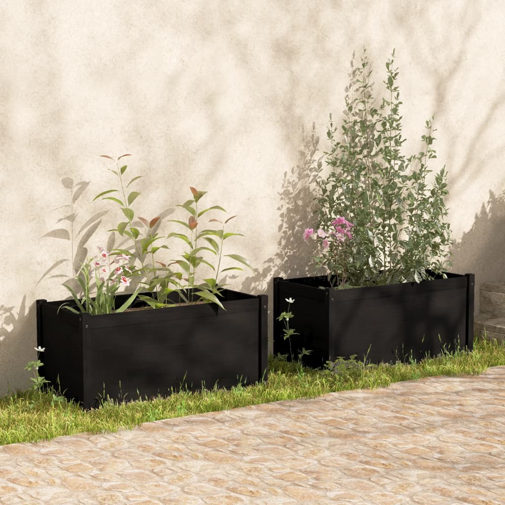 Berkfield Garden Planters 2 pcs Black 100x50x50 cm Solid Pinewood