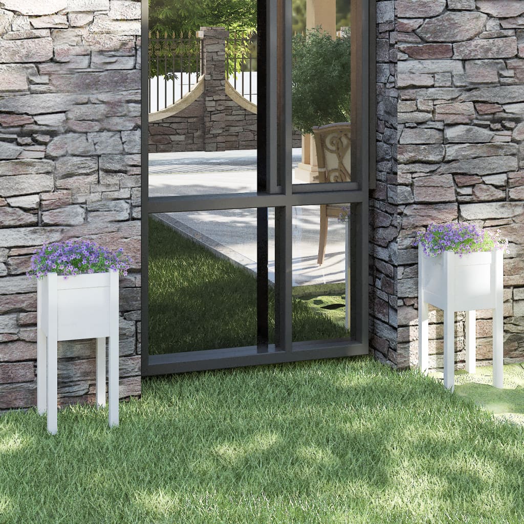 Berkfield Garden Planters 2 pcs White 31x31x70 cm Solid Pinewood