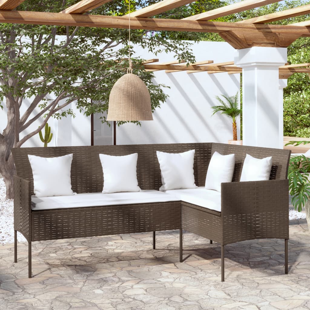 Berkfield L-shaped Couch Sofa with Cushions Poly Rattan Brown