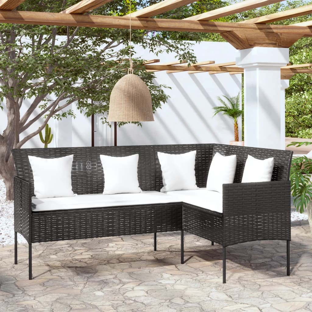 Berkfield L-shaped Couch Sofa with Cushions Poly Rattan Black