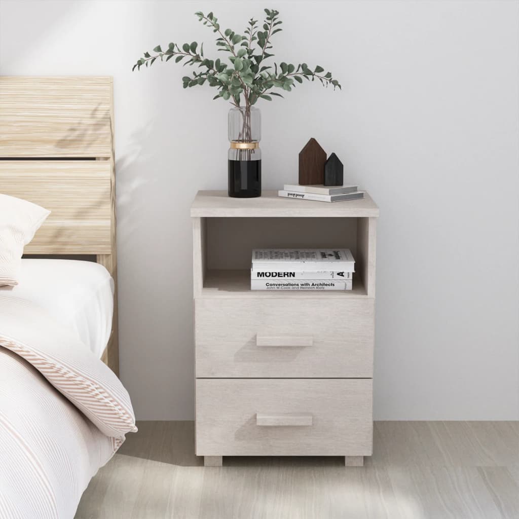 Berkfield Bedside Cabinet HAMAR White 40x35x62 cm Solid Wood Pine