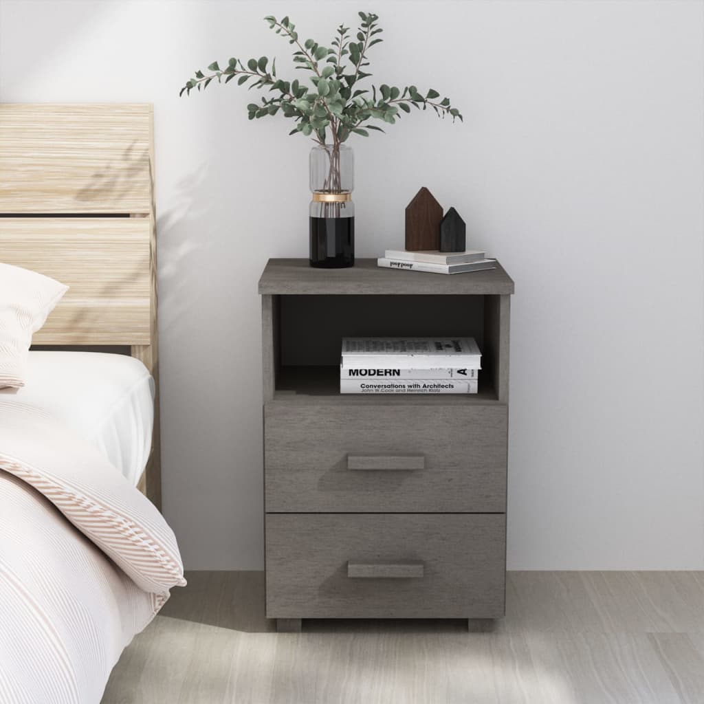Berkfield Bedside Cabinet HAMAR Light Grey 40x35x62 cm Solid Wood Pine